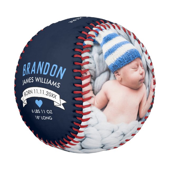 Blue Baby Boy Announcement Photo Baseball (Angled)