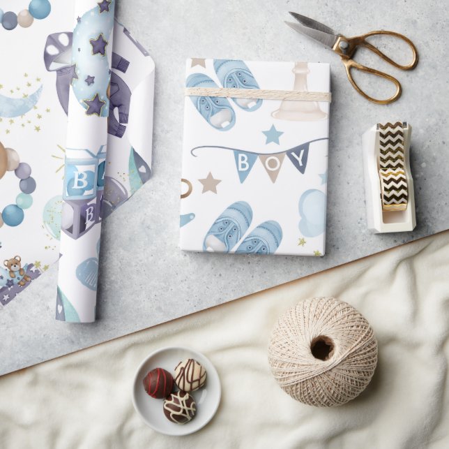 Blue Baby Boy Baby Shower Baby Gift Wrap (Crafts)