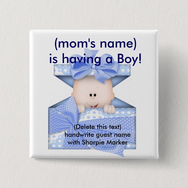 Blue Baby Boy Baby Shower Name pins (Front)
