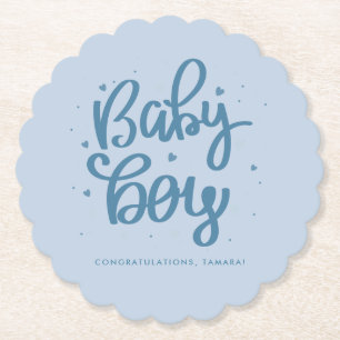 Blue Baby Boy Baby Shower Paper Coaster
