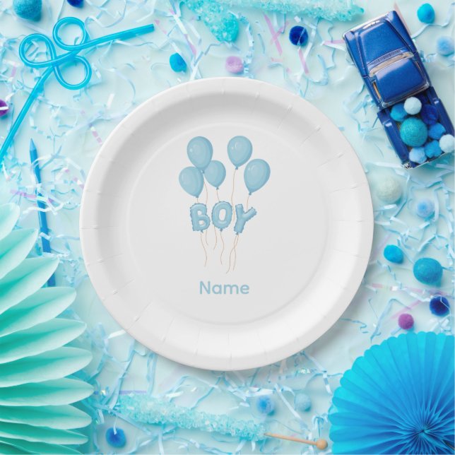 Blue Baby Boy Balloon Celebration  Paper Plate (Party)