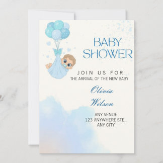 Blue Baby Boy Balloon Shower Invite