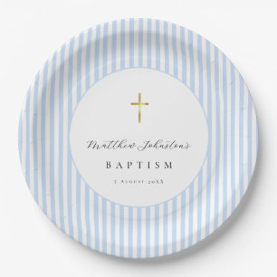 Blue Baby Boy Baptism Paper Plate