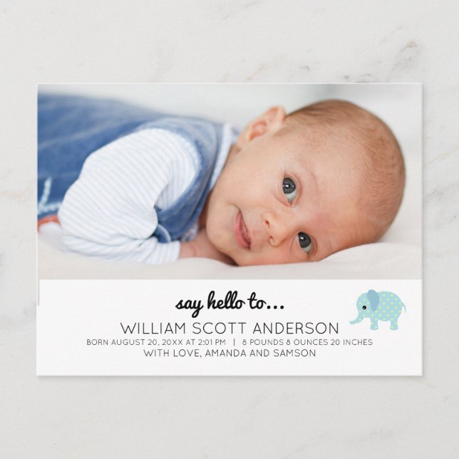 Blue Baby Boy Birth Announcement Photo Postcard (Front)