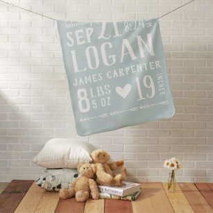 Blue Baby Boy Birth Stats | Editable Colours Baby Blanket