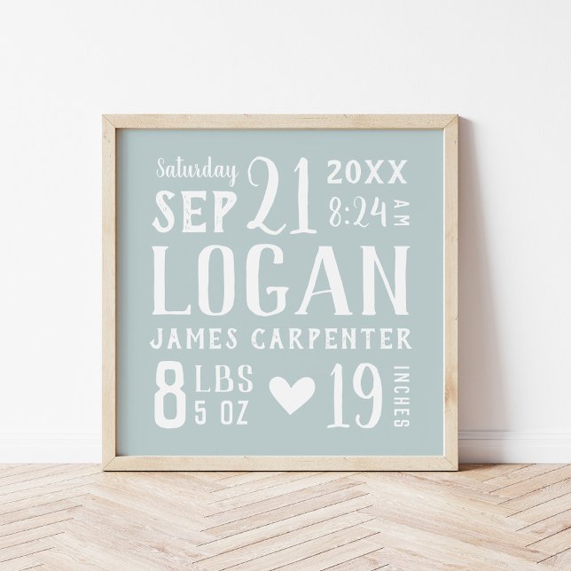 Blue Baby Boy Birth Stats Keepsake Poster (Creator Uploaded)