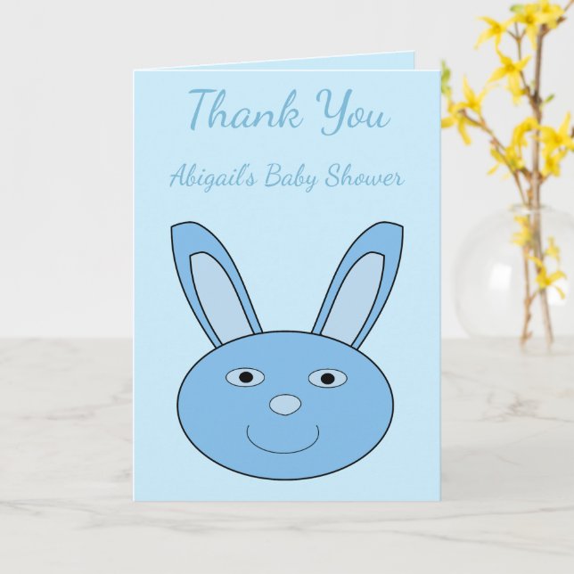 Blue baby Boy Bunny Face Custom Baby Shower Card (Yellow Flower)