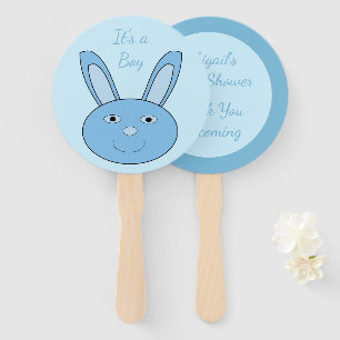 Blue Baby Boy Bunny Face Spring Easter Baby Shower Hand Fan