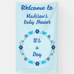 Blue Baby Boy Butterflies and Flowers Baby Shower Banner