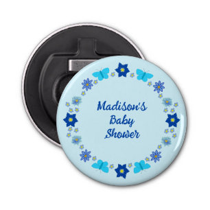 Blue Baby Boy Butterflies and Flowers Baby Shower Bottle Opener