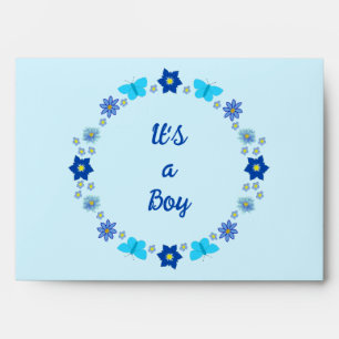Blue Baby Boy Butterflies and Flowers Baby Shower Envelope