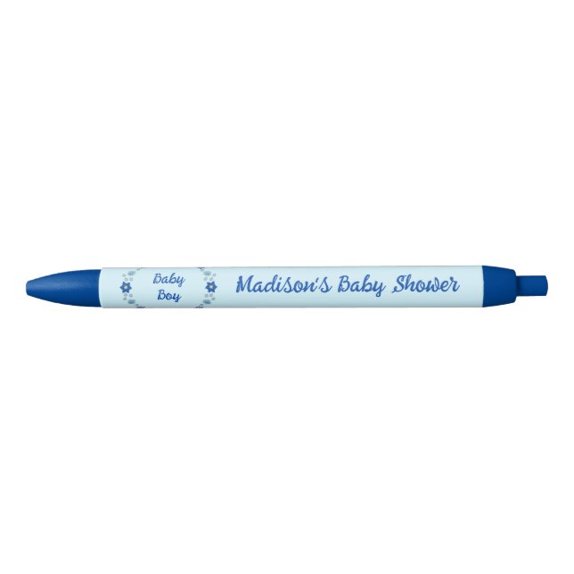 Blue Baby Boy Butterflies and Flowers Baby Shower Ink Pen (Front)