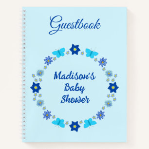 Blue Baby Boy Butterflies and Flowers Baby Shower Notebook