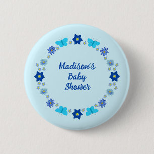 Blue Baby Boy Butterflies and Flowers Custom 6 Cm Round Badge