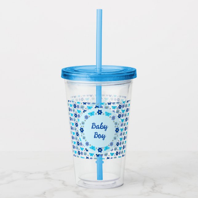 Blue Baby Boy Butterflies and Flowers Custom Acrylic Tumbler (Front)