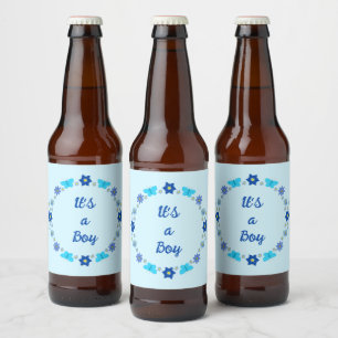 Blue Baby Boy Butterflies and Flowers Custom Beer Bottle Label