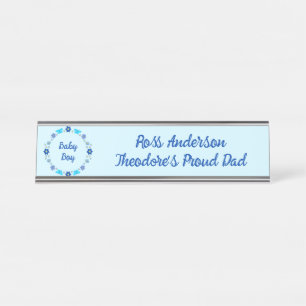 Blue Baby Boy Butterflies and Flowers Custom Desk Name Plate