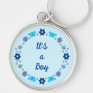 Blue Baby Boy Butterflies and Flowers Custom Key Ring