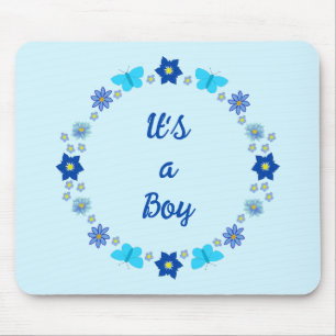 Blue Baby Boy Butterflies and Flowers Custom Mouse Mat
