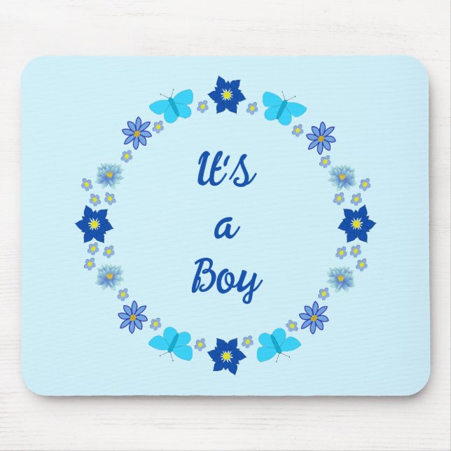 Blue Baby Boy Butterflies and Flowers Custom Mouse Mat (Front)