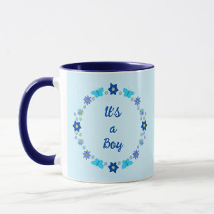 Blue Baby Boy Butterflies and Flowers Custom Mug