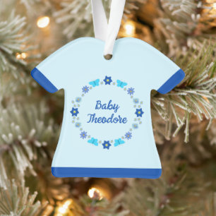 Blue Baby Boy Butterflies and Flowers Custom Ornament