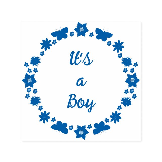 Blue Baby Boy Butterflies and Flowers Custom Self-inking Stamp (Design)