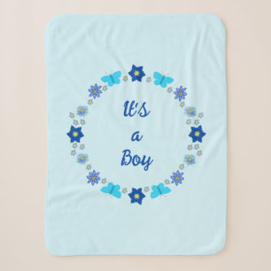 Blue Baby Boy Butterflies and Flowers Custom Sherpa Blanket