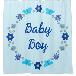 Blue Baby Boy Butterflies and Flowers Custom Shower Curtain