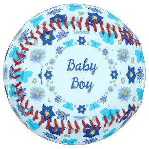 Blue Baby Boy Butterflies and Flowers Custom Softball