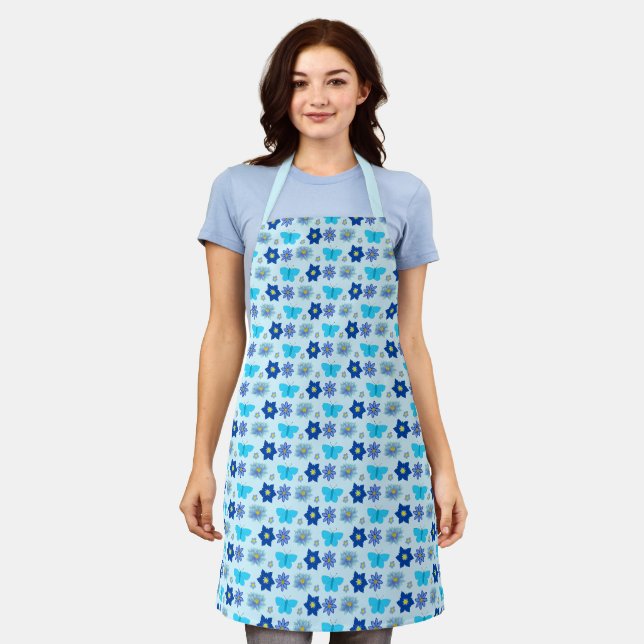 Blue Baby Boy Butterflies and Flowers Patterned Apron (Worn)