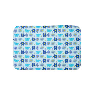Blue Baby Boy Butterflies and Flowers Patterned Bath Mat