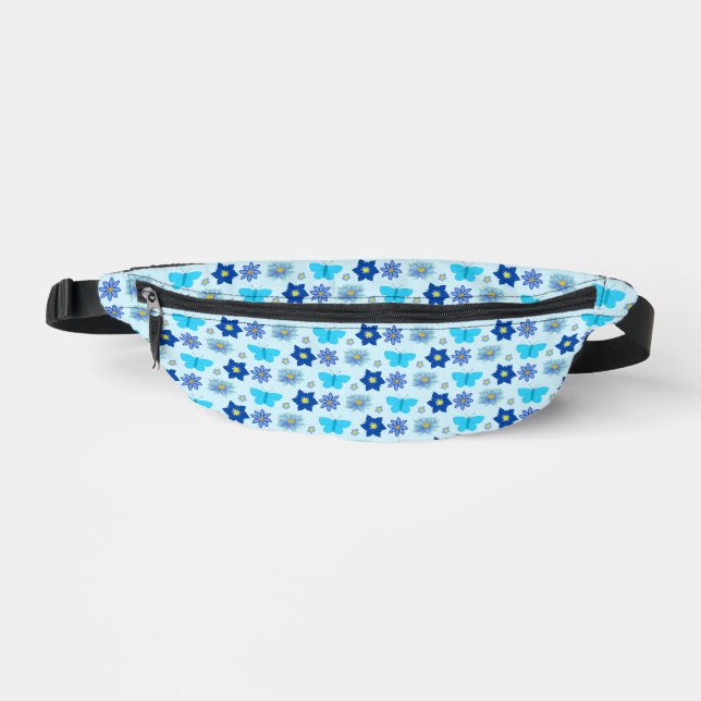 Blue Baby Boy Butterflies and Flowers Patterned Bum Bags (Front)
