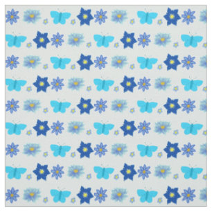 Blue Baby Boy Butterflies and Flowers Patterned Fabric