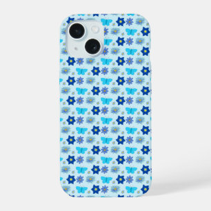 Blue Baby Boy Butterflies and Flowers Patterned iPhone 15 Case