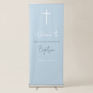 Blue Baby Boy Calligraphy Baptism Retractable Banner
