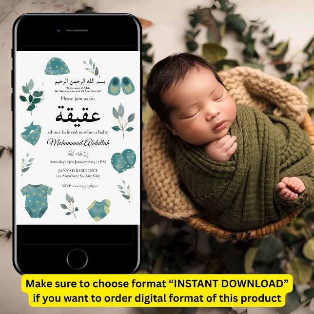 Blue Baby Boy Clothing Aqiqah Aqeeqa Muslim Invitation (Creator Uploaded)