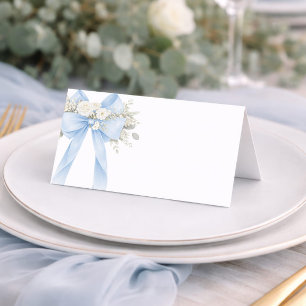 Blue Baby Boy Coquette Bow Eucalyptus Place Card