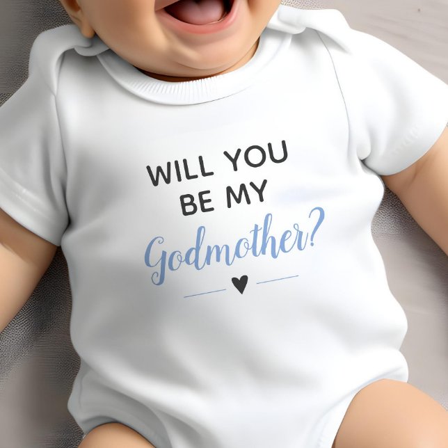 Blue Baby Boy Cute Will You Be My Godmother Bodysuit (Creator Uploaded)
