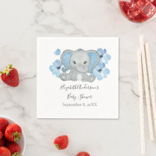 Blue Baby Boy Elephant Baby Shower Flowers Balloon Napkin