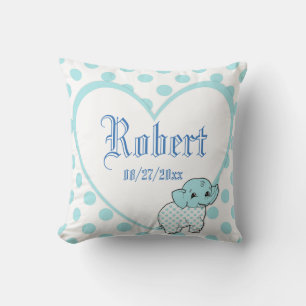 Blue Baby Boy Elephant Heart and Polka Dots Cushion