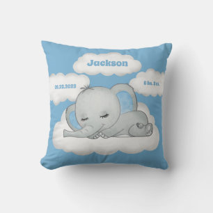 Blue Baby Boy Elephant Keepsake Name Birth Stats Cushion