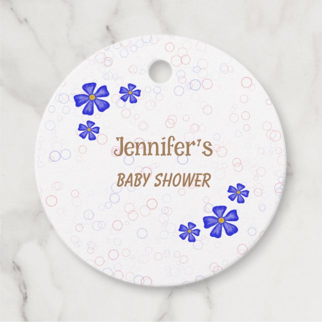 Blue Baby Boy Flowers Favour Tags (Front)