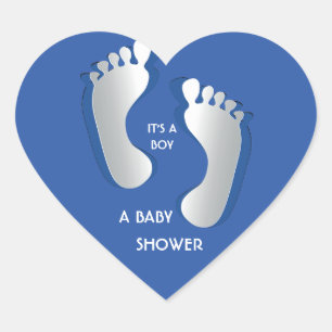Blue Baby Boy FootPrints Baby Shower Sticker