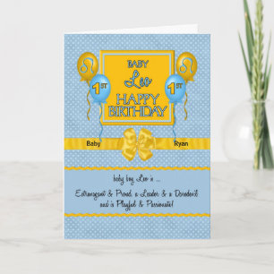 Blue Baby Boy Leo Zodiac 1st Birthday Card
