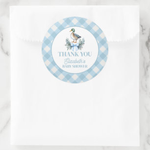 Blue Baby Boy Mallard Duck Baby Shower Classic Round Sticker