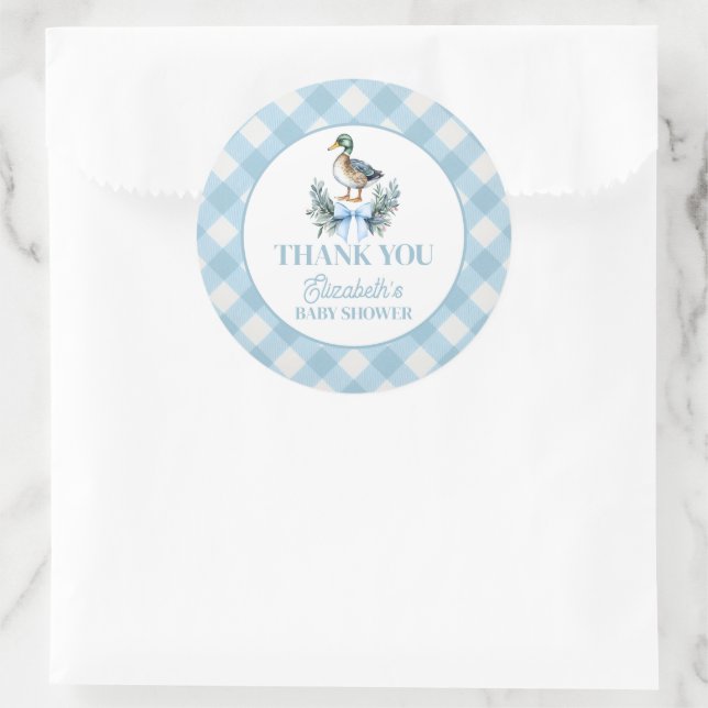 Blue Baby Boy Mallard Duck Baby Shower Classic Round Sticker (Bag)