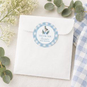 Blue Baby Boy Mallard Duck Baby Shower Classic Round Sticker