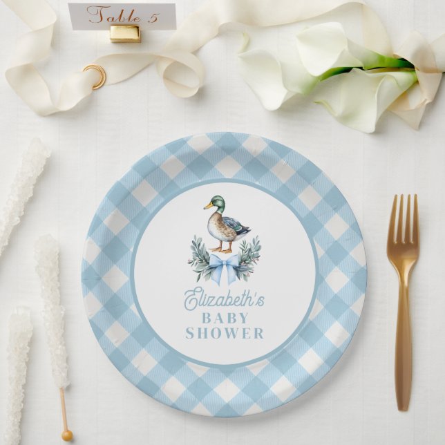 Blue Baby Boy Mallard Duck Baby Shower Paper Plate (Wedding)