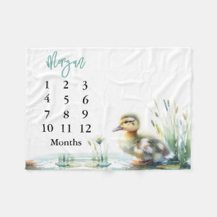Blue Baby Boy Milestone Blanket Ducks